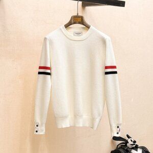 Thom Browne White Sweater with Red and Black Stripes